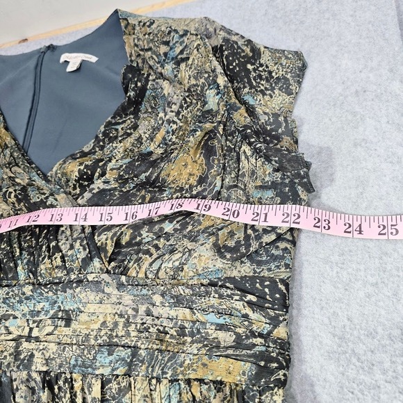 Coldwater Creek Midi Dress 18 Abstract V Neck Short Sleeve Gathered Waist Church - Picture 7 of 13